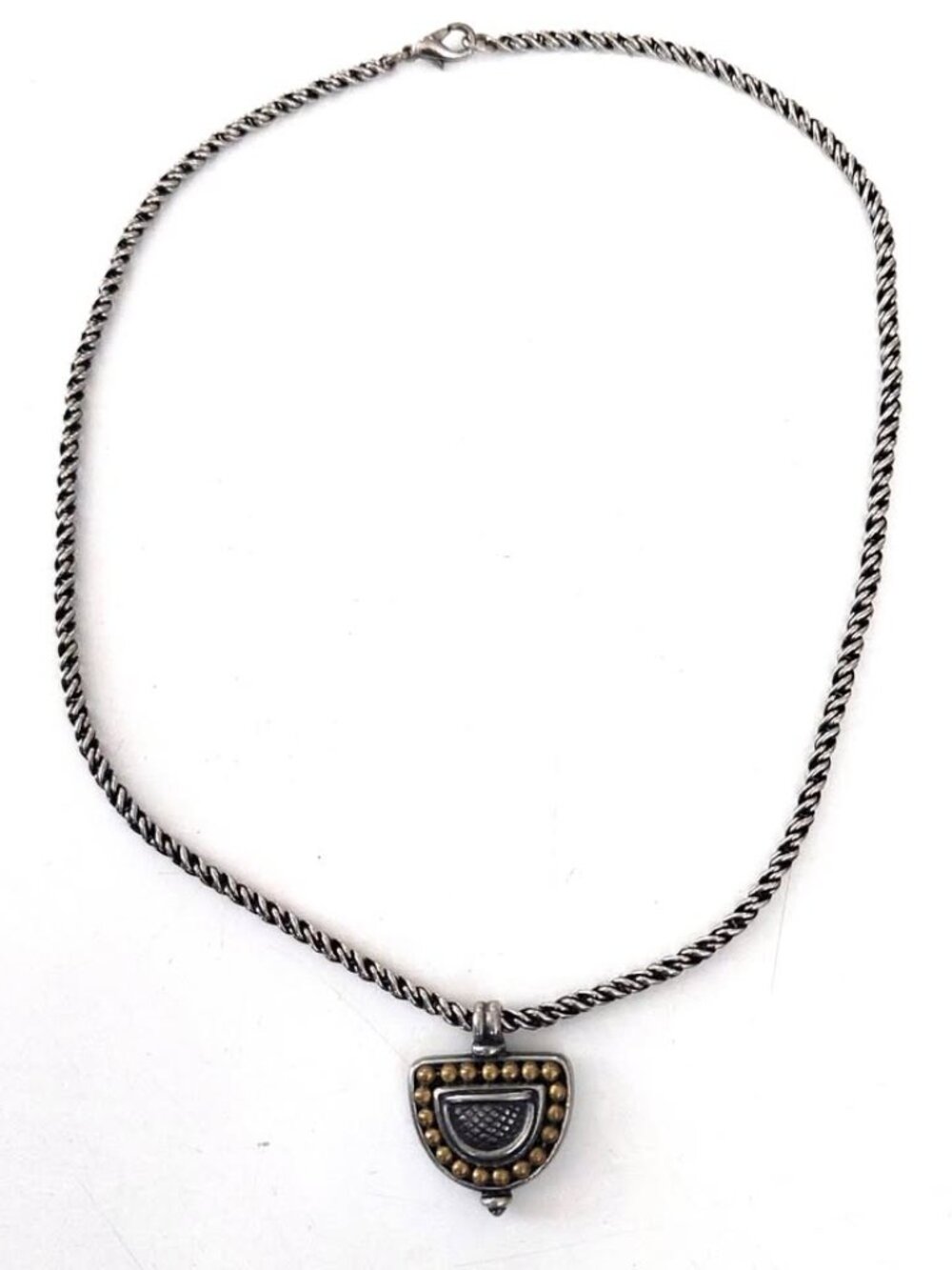 BEN AMUN Holt Renfrew Pendant Necklace Antiqued Silver Gold Wheat Rope Chain